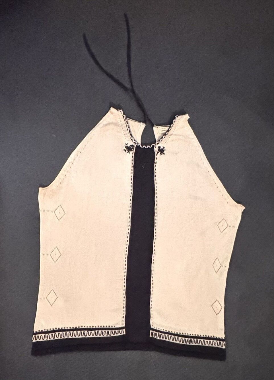 Vintage Max Studio Special Edition Silk Tie Back Top Cream Black Size M